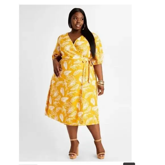 Ashley Stewart | Dresses | Nwt Ashley Stewart Plus Tropical Linen Wrap Dress  Size 2 | Poshmark